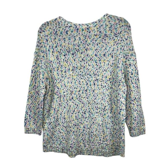 Talbots Sweater Top Womens Large White Purple Chunky Knit Pastel Casual Rainbow - Picture 2 of 7